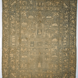 Fig, 2 Indian, Bengal, Colcha- Wall Hanging: Triumphal Arch, mid 17th century. Silk chain-stitch embroidered on blue silk with cotton backing, 267 x 211 cm (105 1/8 x 83 1/16 in.)